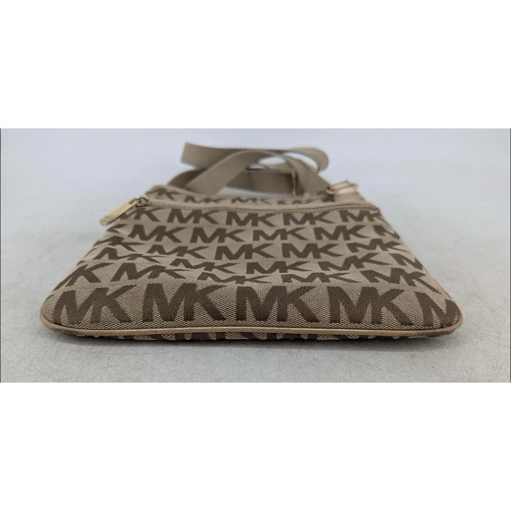 Michael‎ Kors Signature Monogram Crossbody Bag Brown Jacquard Gold Hardware